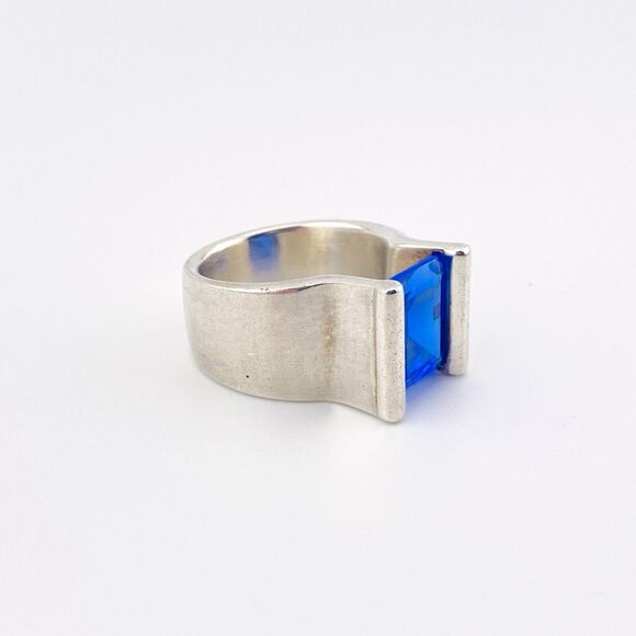 Massive Faceted Sapphire Blue CZ Sterling Ring Tension Set Stone by Quinn Sz 8.5 - Picture 7 of 12